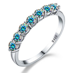 Blue Rainbow Moissanite Ring 925 SterlingSilver Wedding for Women Luxury Jewelry