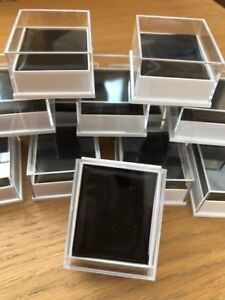 WHOLESALE 25 X CLEAR JEWELLERY BOXES FOR BODY JEWELLERY, CHARMS, BLACK INSERTS 