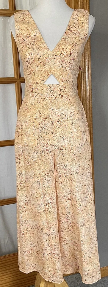 BCBG Maxazria 花卉连身裤女式 S 码桃色宽腿镂空口袋波西米亚 — 第 1/4 张图片