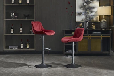 2 Set Bar Stools Swivel Velvet Barstools 24-32.28" Height Adjustable Chairs Red - Image 1 of 4