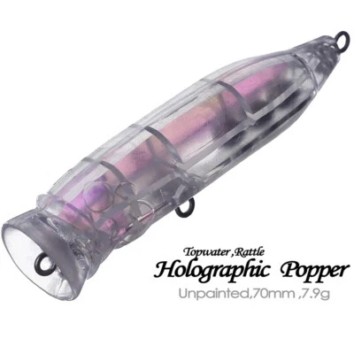 20PCS 7cm 7.9g Rattle Inner Foil Popper Unpainted Bait Blank Fishing Lure model - Image 1 of 4