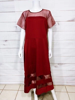 Roaman's Womens Dress Size 18W Burgundy Round Neck Sheer Keyhole Back Zip - Image 1 of 4