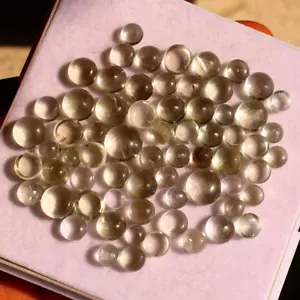 68 Pcs Natural Green Amethyst/Prasiolite 4.8mm-10mm Round Cabochon Gemstones Lot - Picture 1 of 13