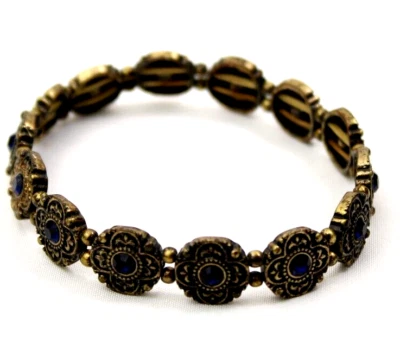 Bracelet Turkish Brass with  Round Cut Cobalt Blue  Rhinestones - Image 1 of 4