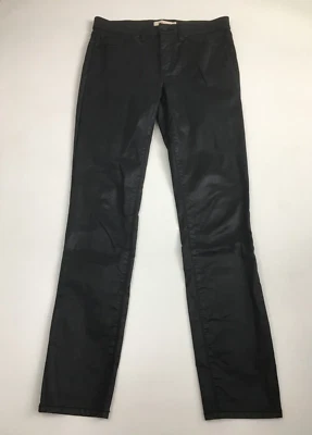 TORY BURCH Black Coated Denim 5 Pocket Logo Hardware Jeans Womens sz 28 - Image 1 of 4