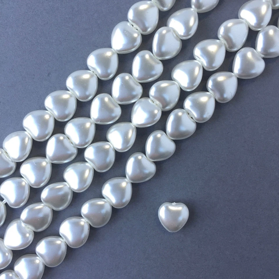 Pearl Heart Shaped Beads.  Glass 8 mm, Soft White. Bridal/Jewellery/Embroidery - Image 1 of 1