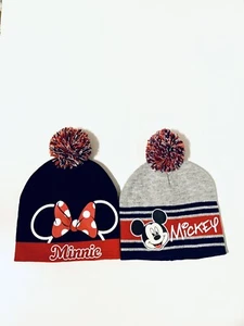LOT 2- Mickey and Minnie Disney Toddler Knit Beanie Winter Hat Pom Cap OS  NWOT - Picture 1 of 9