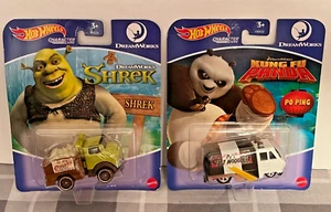 Hot Wheels DreamWorks Character Cars  SHREK & KUNG FU PANDA Po Ping (Lot of 2) - Picture 1 of 2