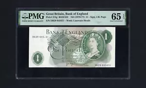 GB UK GREAT BRITAIN ERROR BANKNOTE P-374g , ND(1970-77) , 1 Pound , PMG 65 EPQ - Picture 1 of 2