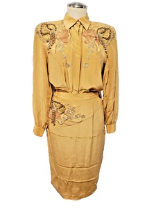 NUOVO abito blusa e gonna Lew Magram collezione New York seta oro perline a mano 6 - Foto 1 di 23