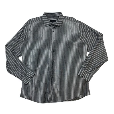 Jared Long Shirt Mens XL Extra Large Gray White Striped Cotton Button Up Collar - Image 1 of 4