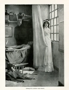Charlotte Corday en el asesinato de Marat apuñalada en bañera 1892 grabado arte impresión - Imagen 1 de 3