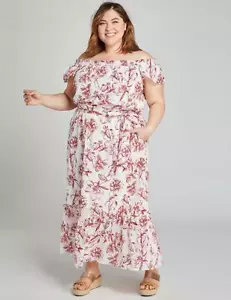 Lane Bryant Vacay Off-The-Shoulder Maxi Cotton Dress Red Toile Plus Size 22 NWT - Picture 1 of 2