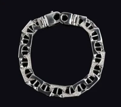Brazalete de lujo para hombre con diseño de eslabones marineros de circonita cúbica en plata de ley 925 Foto 1 de 3