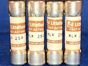 KLK 25 Amp 600V Midget Fuses Littelfuse KLK-025 KLK 25A Fast Acting (Pack of 4) - Picture 1 of 1