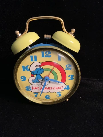 1980s Smurf Wind-Up Alarm Clock Bradley/Wallace WORKS Cover