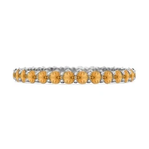 Full Eternity 2MM Round Natural Citrine 925 Sterling Silver Stackable Women Ring - Picture 1 of 9