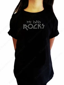 Girls Rhinestone T-Shirt " My Dad Rocks " Size 3 to 14 Available - Picture 1 of 2