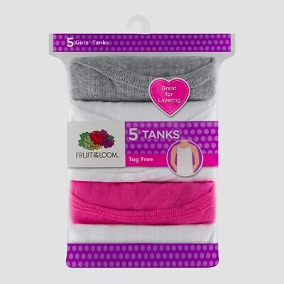 Fruit of the Loom® Girls' 5pk Sleeveless Tank Undershirts 100% Cotton 5GTANTG - Image 1 of 4