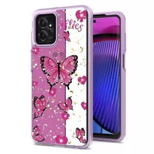 Motorola Moto G Power 5G 2023 custodia farfalla ibrida rigida viola rosa - Foto 1 di 4