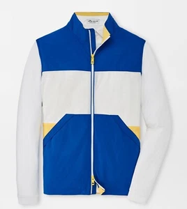 Peter Millar Crown Sailing Zip Golf Blue Yellow Premium Vest Mens Large New - Picture 1 of 9