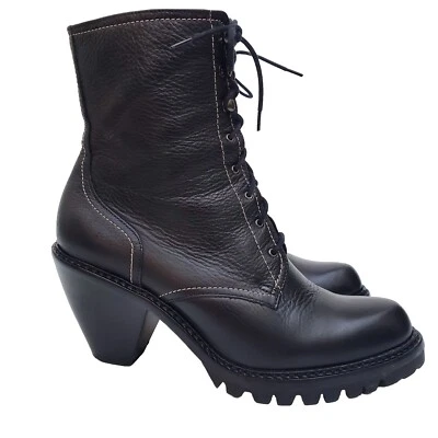 VIA SPIGA Negro Cuero Gótico Boho Suela Combate Botines Tacones Talla 6.5 BRASIL Foto 1 de 4