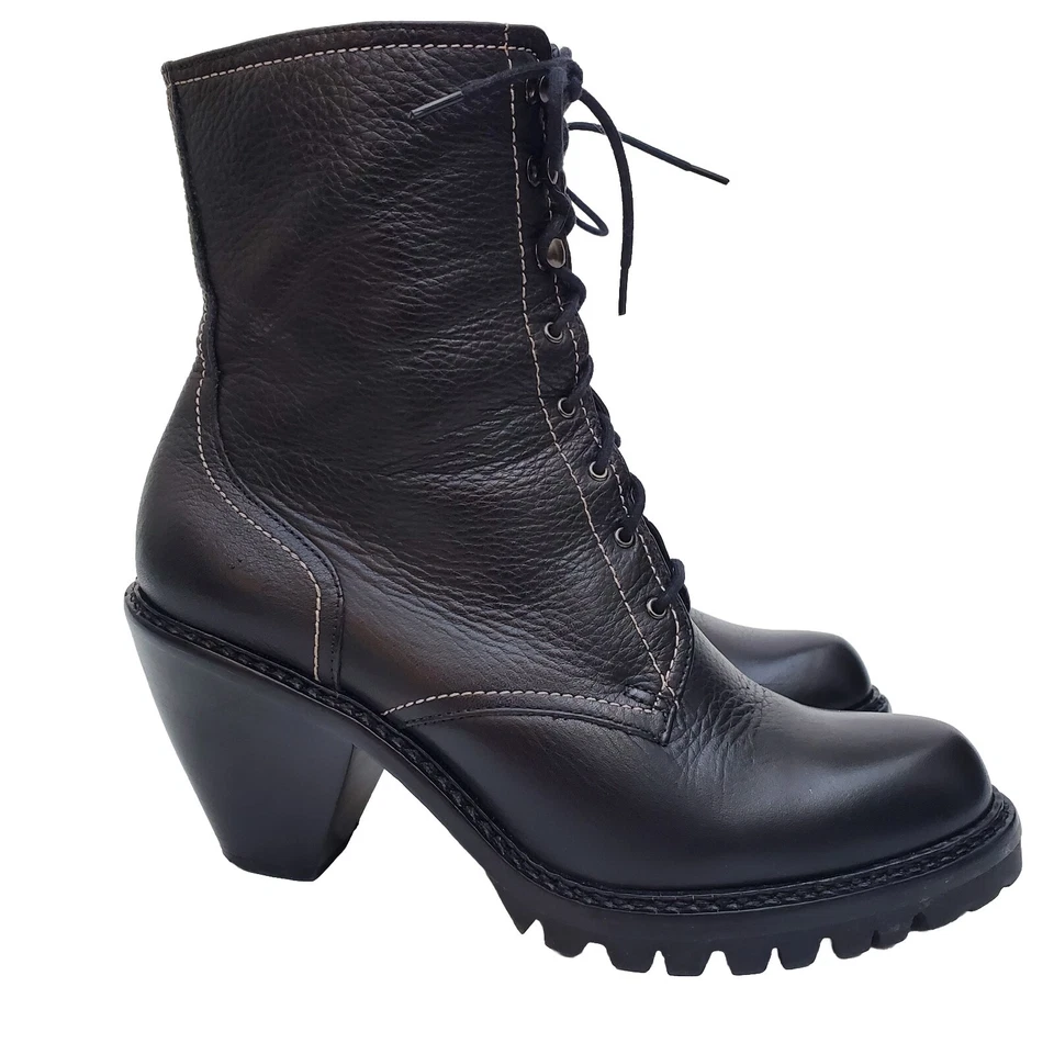 VIA SPIGA Negro Cuero Gótico Boho Suela Combate Botines Tacones Talla 6.5 BRASIL Foto 1 de 4