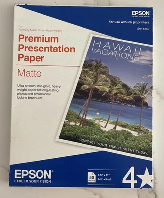 Epson Premium Presentation Paper Matte 8.5" x 11" Double-sided 43 Sheets - Image 1 of 2