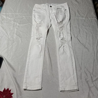 Machine Jeans Women’s White Distressed Skinny Jeans Size 29 Stretch Low Rise - Image 1 of 4