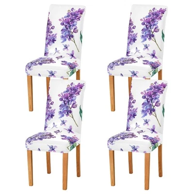 Juego de 4 fundas para sillas de comedor, flor lila púrpura spandex fabuloso... Foto 1 de 4