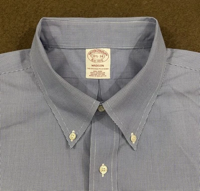 Camisa de vestir Brooks Brothers para hombre azul pata de gallo Supima Madison 18-1/2 X 34 Foto 1 de 4
