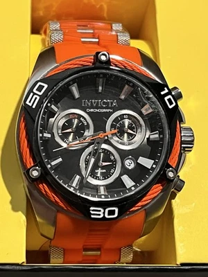 Reloj Invicta 31314 Hombre 50mm Negro/Naranja Perno Cuarzo Cronógrafo Correa Silicona Foto 1 de 4
