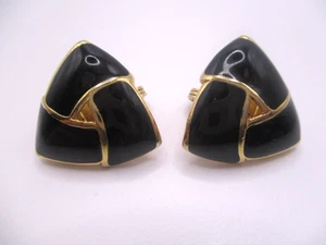 Monet black enamel gold tone triangle clip on earrings E33 - Picture 1 of 5