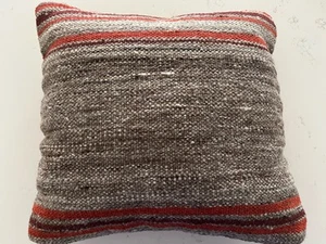 Pottery Barn Kilim Dhurrie Brown/Orange 18" Pillow Cover ~ EUC ~ Rustic - Picture 1 of 4