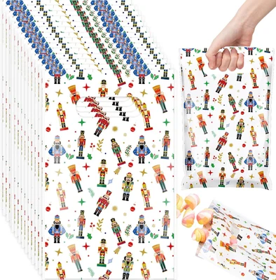 100 peças de sacos de presente de plástico quebra-nozes de Natal a granel sacos favoritos de festa de Natal com H - Imagem 1 de 4