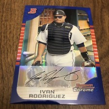 2005 Bowman Chrome Blue Refractor Ivan Rodriguez #109/150 Detroit Tigers HOF
