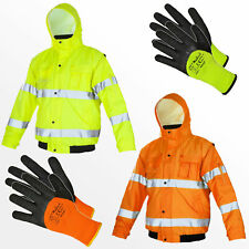 Warnschutzjacke Weste Arbeitsjacke Handschuhe Pilotenjacke Warnjacke orange gelb