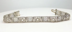 Antique 1920's Rose Diamond Filigree Bracelet 13KW Platinum 7.75" Long 8MM Width - Picture 1 of 14