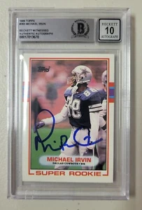 Michael Irvin Signed 1989 Topps Rookie Card #383 Dallas Cowboys Beckett Auto 10 - Picture 1 of 3
