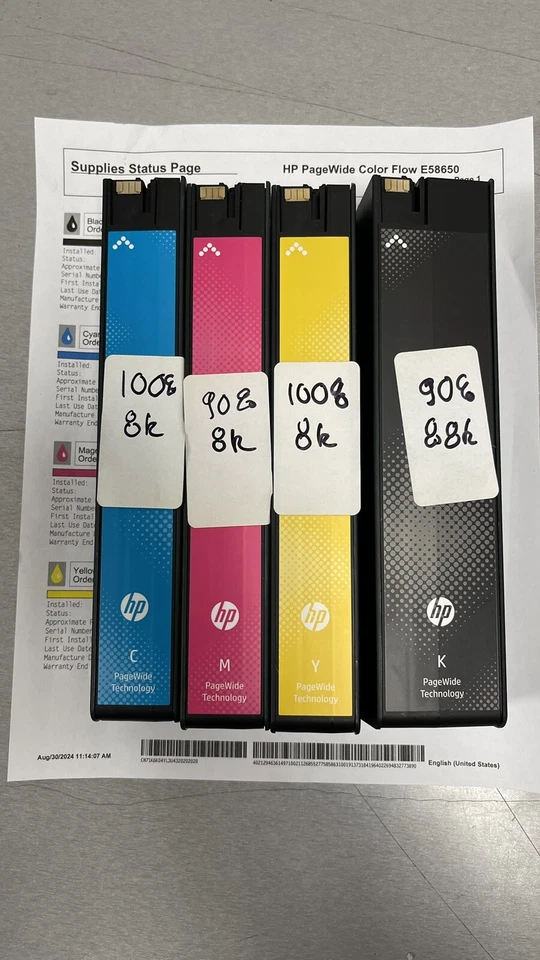 ✅Juego completo K/C/M/Y✅90%-100%✅HP OEM 981X TINTAS HI-YLD LOR09A/LOR10A/LOR11A/LOR12A Foto 1 de 4