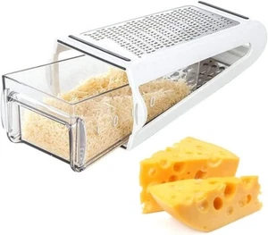 2 In 1 Cheese Grater With Container Vegetable Stainless Steel Shredder Kitchen - Picture 1 of 14