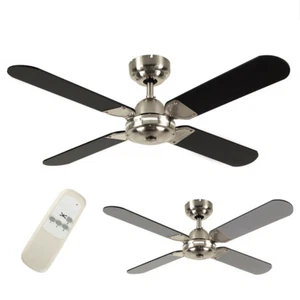 Brushed Chrome Ceiling Fan Brushed Chrome / Black Reversible Blades & Motor 42" - Picture 1 of 12