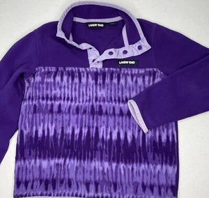 Lands End Sweater Snap-T Pullover Fleece Tie Dye Purple Girls Sz 7 - Picture 1 of 6