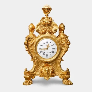 A MONUMENTAL FRENCH ANTIQUE ORMOLU BRONZE MANTEL CLOCK BY MAISON MARQUIS - Picture 1 of 9