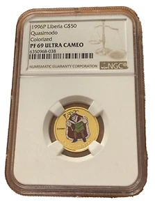 Liberia 1996 P Gold $50 NGC PF69UC Quasimodo Colorized - Picture 1 of 2