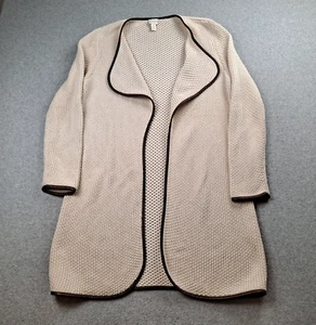 Chicos Jacket Woman 2 or 14 Cream Faux Leather Trim Sweater Open Duster Boho - Picture 1 of 10