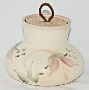 Tury Potpourri Floral Pot Crock Cork Lid Leather Handle Studio Pottery signed - Picture 1 of 5