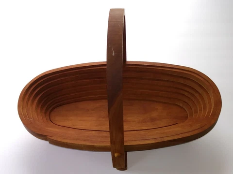 Folding Wood Wooden Oval Basket Handmade Kathleen Stapp Artist Collapsible Cover