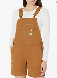 NEW Carhartt NWT WOMEN'S RUGGED FLEX™ RELAXED FIT CANVAS SHORTALL Tan Overalls - Picture 1 of 6
