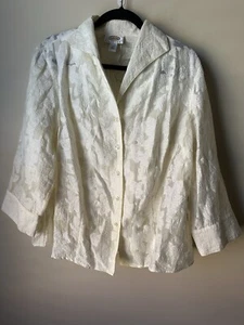 Vintage Talbots Women’s Linen Blend Blouse Top Floral Button Up Collared Sz 14W - Picture 1 of 8